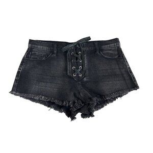 Forever 21 Mid-Rise Lace-up Fly Denim Shorts Black Size 28 NWT